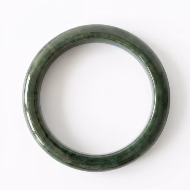53mm 墨翠飘花翡翠圆条手镯 | 缅甸A货