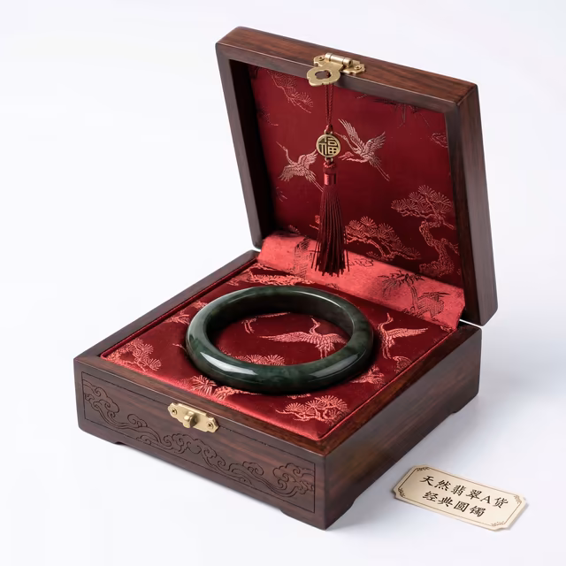 53mm 墨翠飘花翡翠圆条手镯 | 缅甸A货 view 7