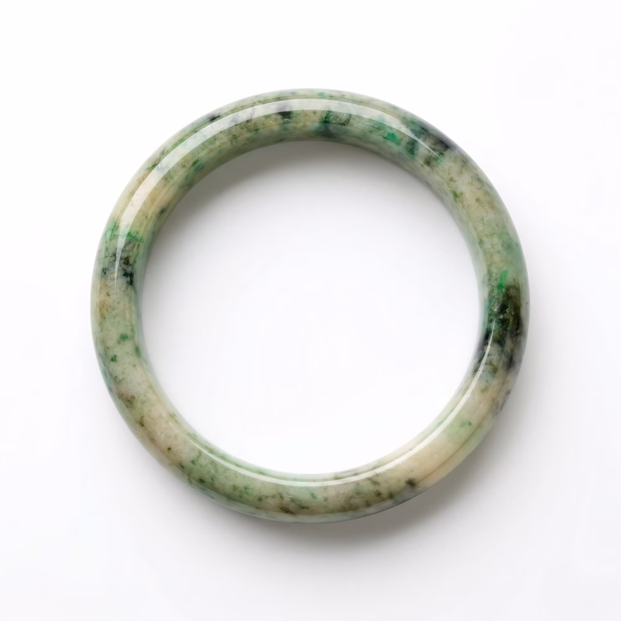 59mm 雅致绿飘花翡翠手镯 - 糯冰种圆条手环