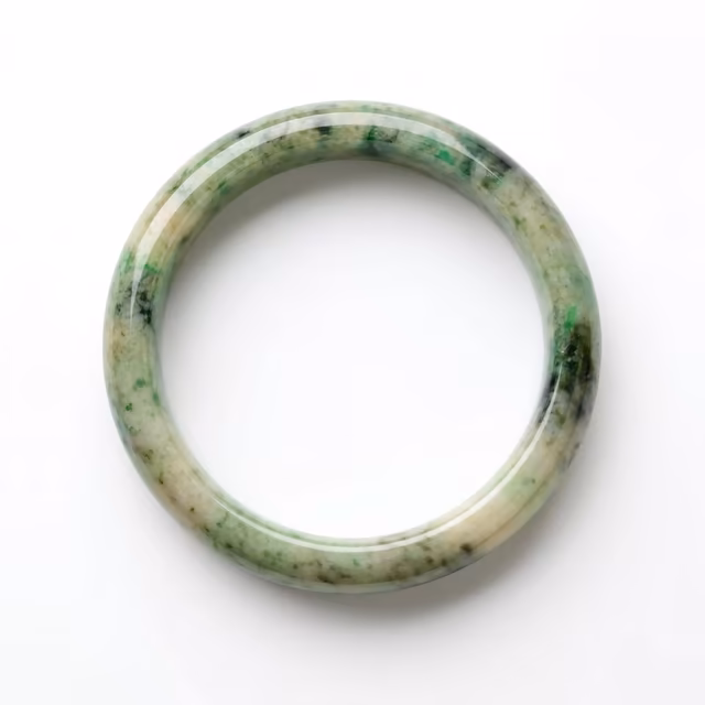 59mm 雅致绿飘花翡翠手镯 - 糯冰种圆条手环 view 1