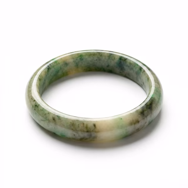 59mm 雅致绿飘花翡翠手镯 - 糯冰种圆条手环 view 2