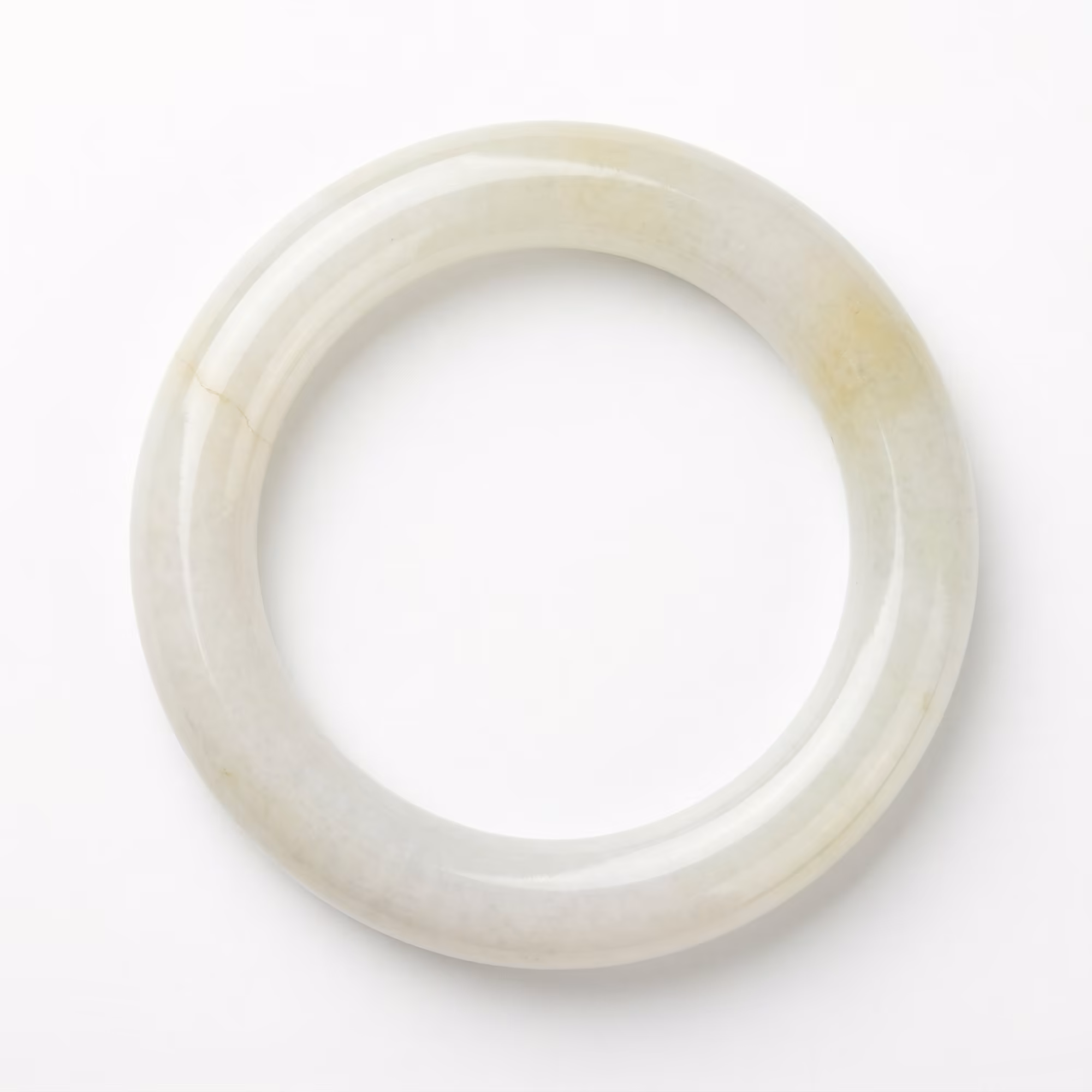52mm 冰糯晴水白翡翠圆条手镯 - 缅甸A货玉镯