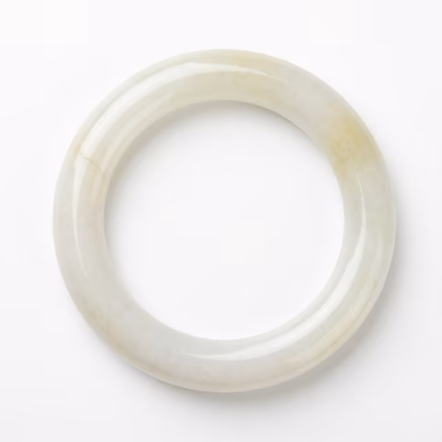 52mm 冰糯晴水白翡翠圆条手镯 - 缅甸A货玉镯