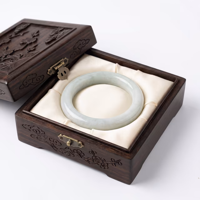 52mm 冰糯晴水白翡翠圆条手镯 - 缅甸A货玉镯 view 6