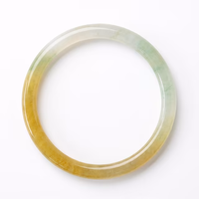 53mm 流光溢彩冰润翡翠手镯 - 天然缅甸黄绿双色A货玉镯