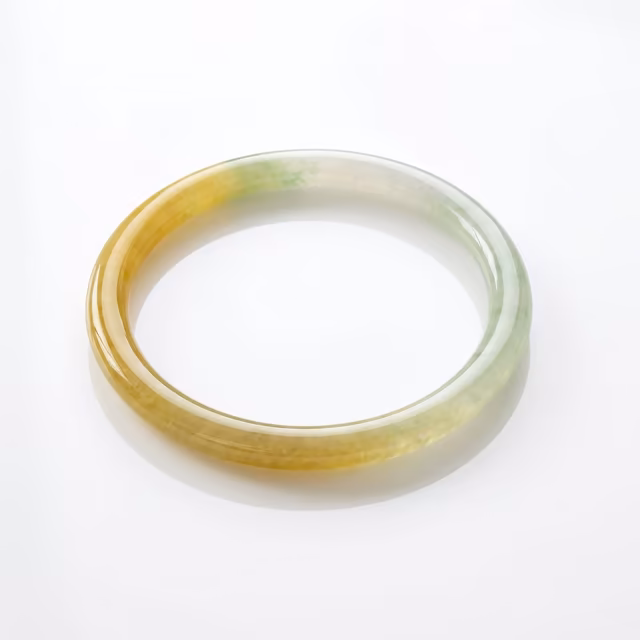 53mm 流光溢彩冰润翡翠手镯 - 天然缅甸黄绿双色A货玉镯 view 3