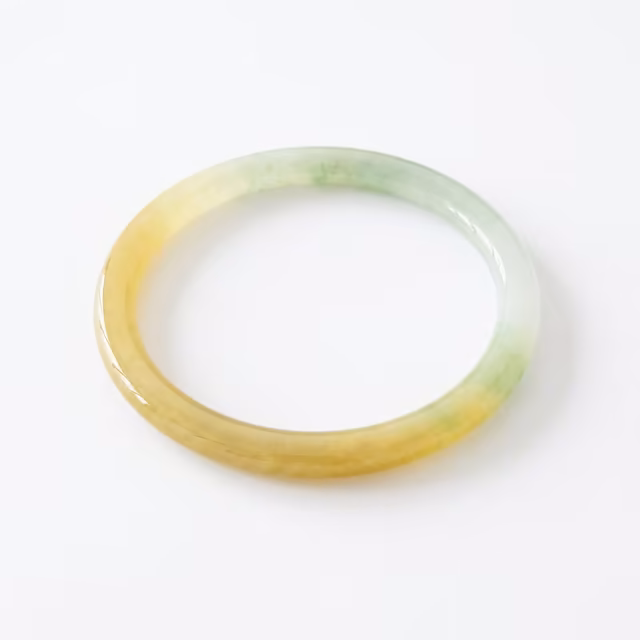 53mm 流光溢彩冰润翡翠手镯 - 天然缅甸黄绿双色A货玉镯 view 2