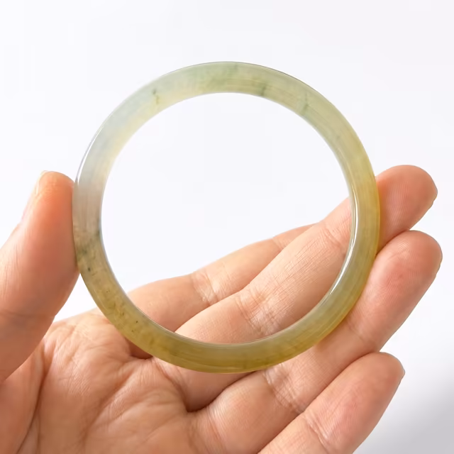 53mm 流光溢彩冰润翡翠手镯 - 天然缅甸黄绿双色A货玉镯 view 4