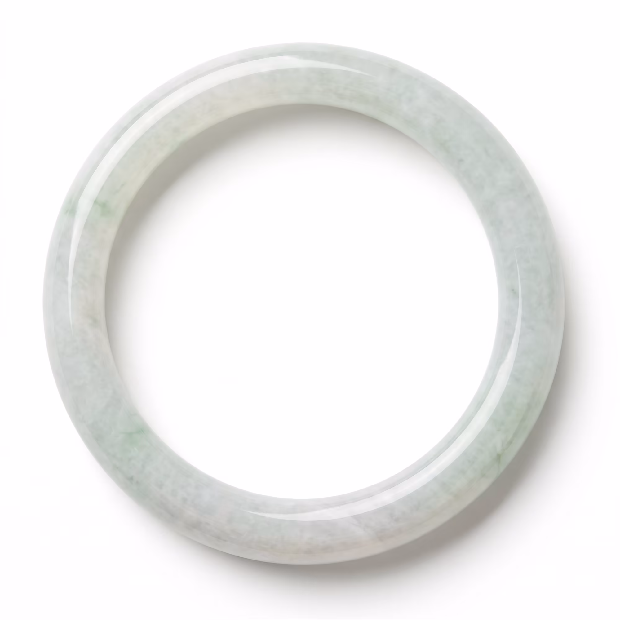 55mm 冰透白底青翡翠手镯 - 温润雅致 圆条经典 缅甸A货