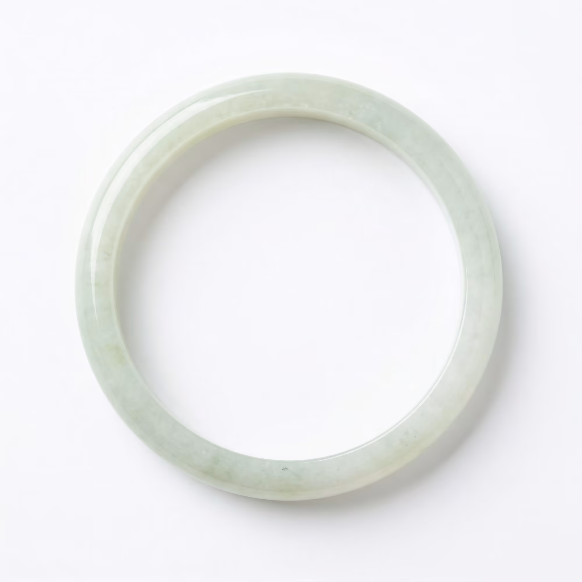 50mm 温润糯冰种淡绿翡翠手镯 - 经典圆条缅甸玉环