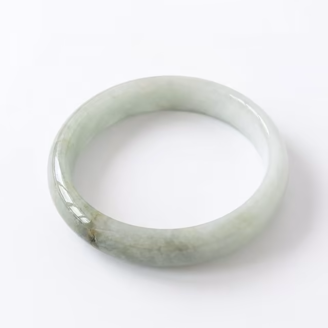 57mm 天然A货翡翠手镯 - 清雅飘花圆条手镯 view 3