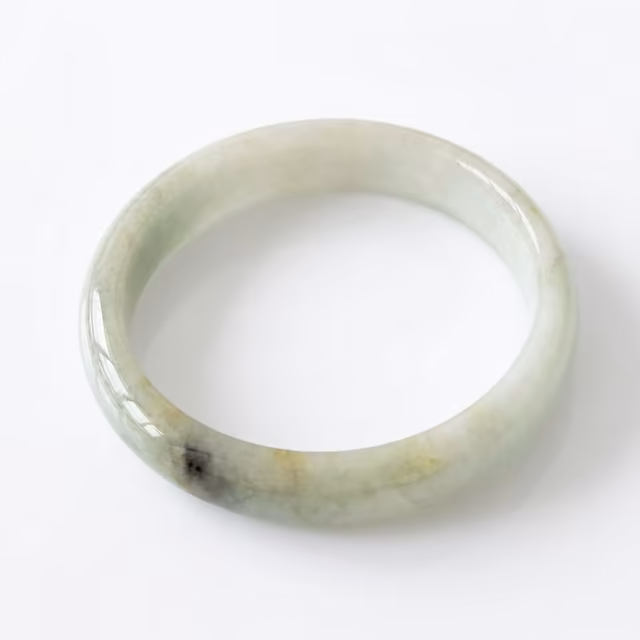 57mm 天然A货翡翠手镯 - 清雅飘花圆条手镯 view 2