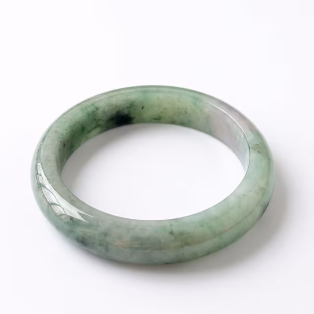 55mm 冰润绿飘花翡翠圆镯 - 经典温婉玉韵 view 2