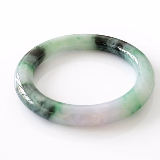 56mm 冰润墨翠飘花翡翠手镯 - 缅甸A货臻品 view 3