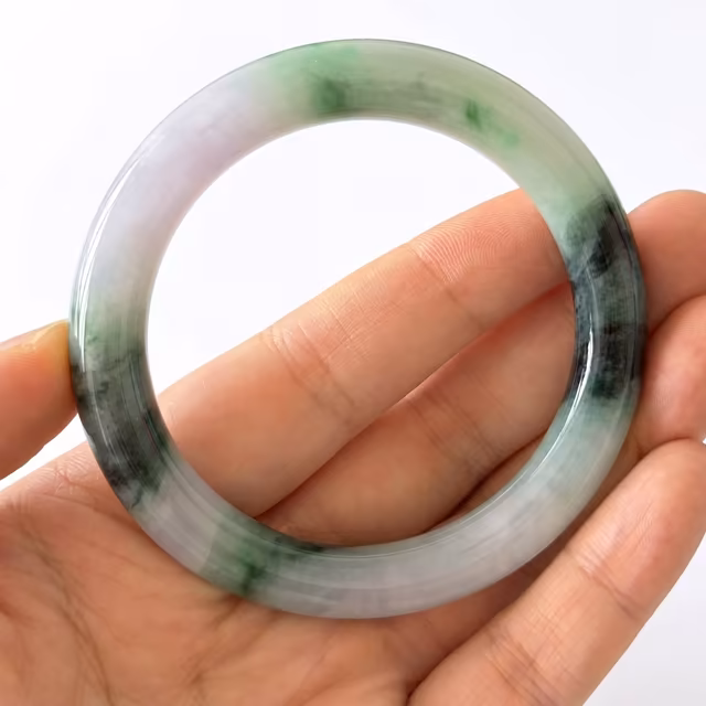 56mm 冰润墨翠飘花翡翠手镯 - 缅甸A货臻品 view 4