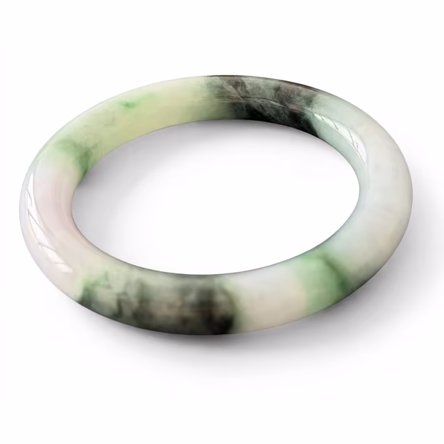 56mm 冰润墨翠飘花翡翠手镯 - 缅甸A货臻品 view 2