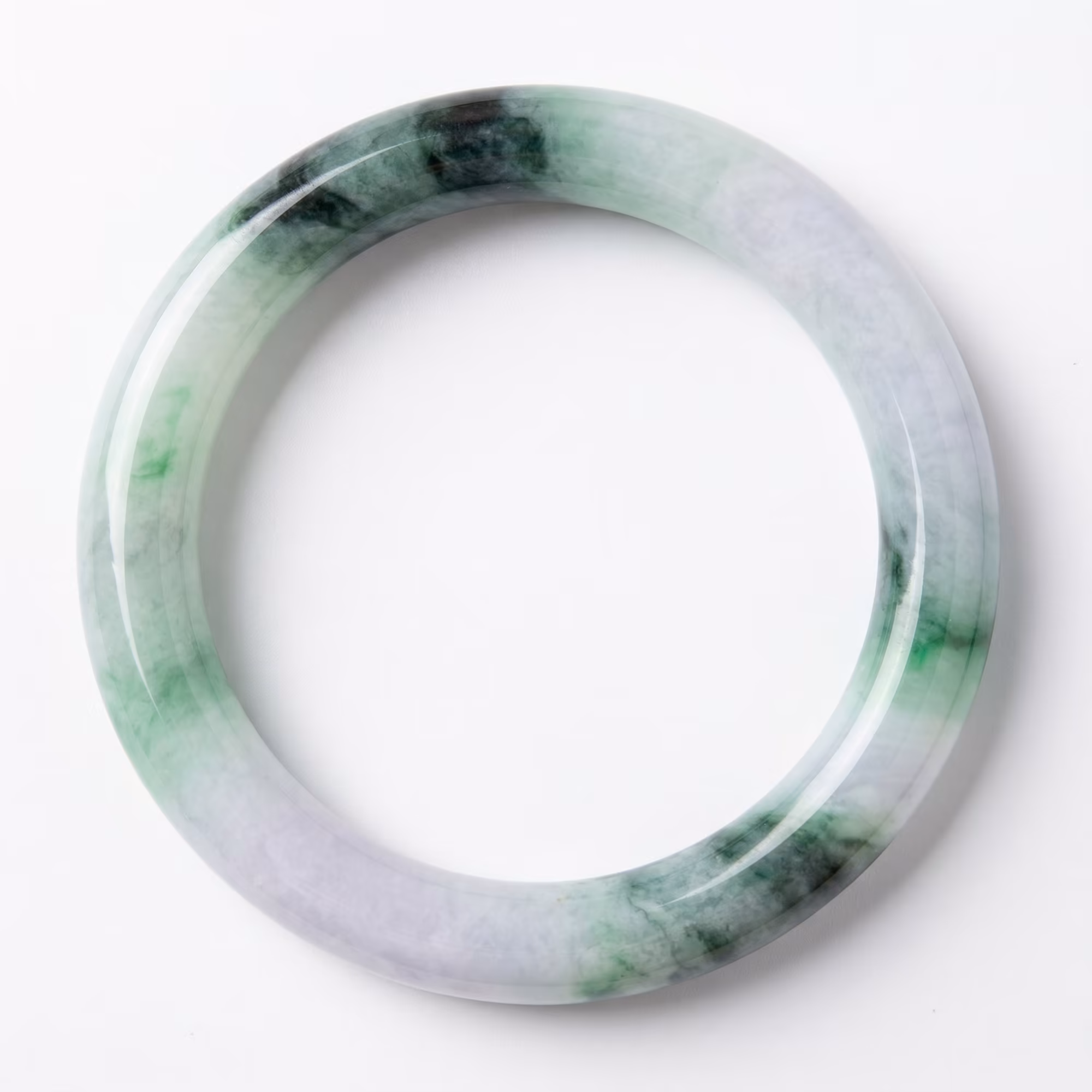 56mm 冰润墨翠飘花翡翠手镯 - 缅甸A货臻品