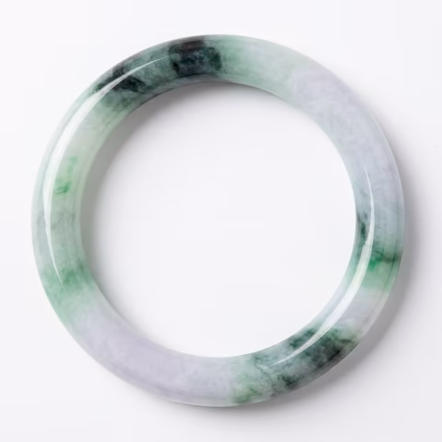 56mm 冰润墨翠飘花翡翠手镯 - 缅甸A货臻品