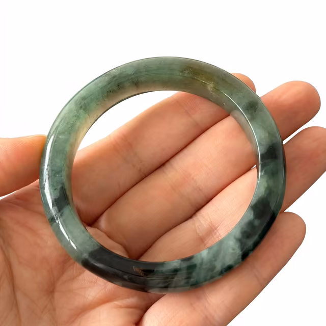 53mm 天然缅甸冰种绿飘花翡翠手镯 - 温润雅致A货玉镯 view 4