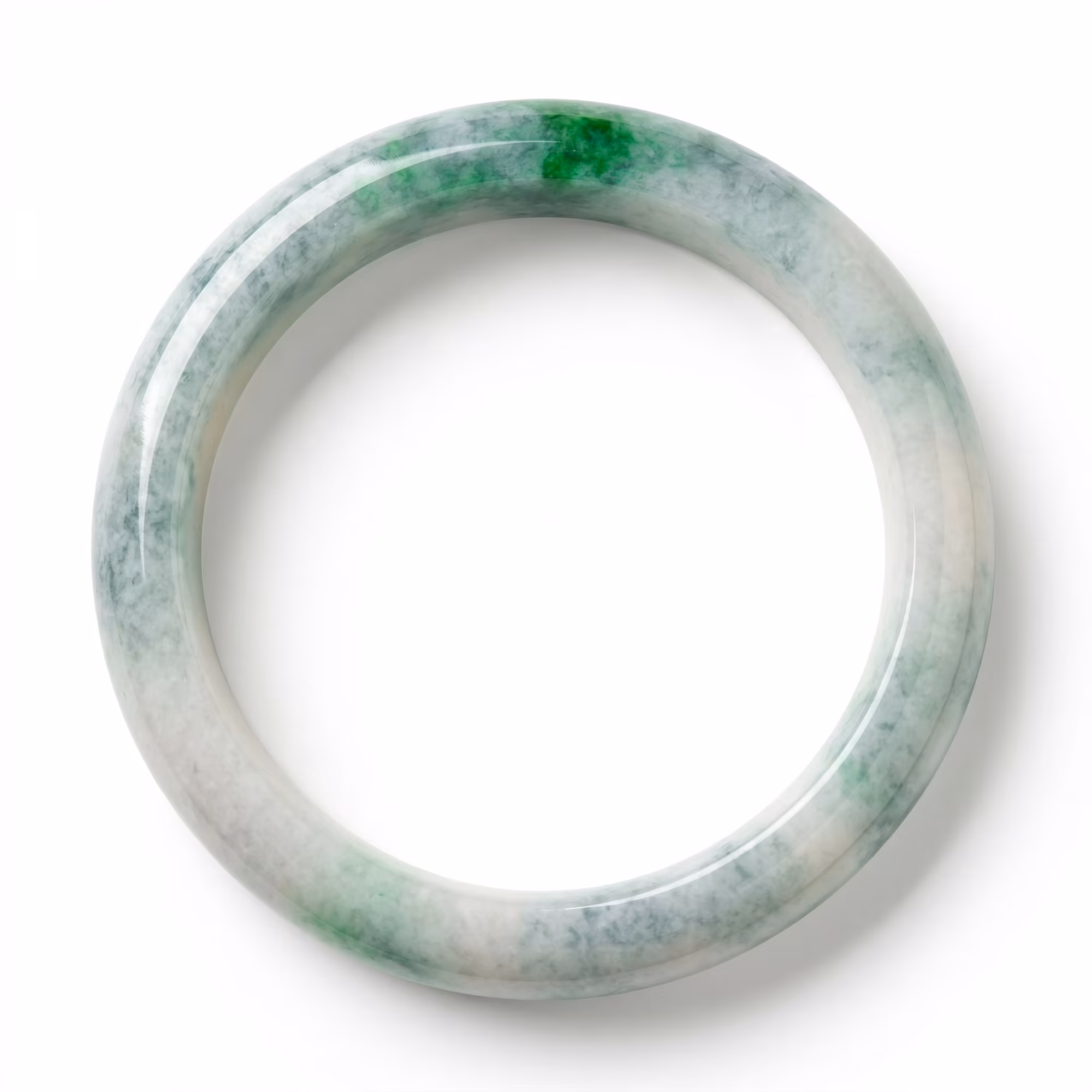 58mm 冰润飘花翡翠手镯 - 缅甸A货，东方韵味经典圆镯