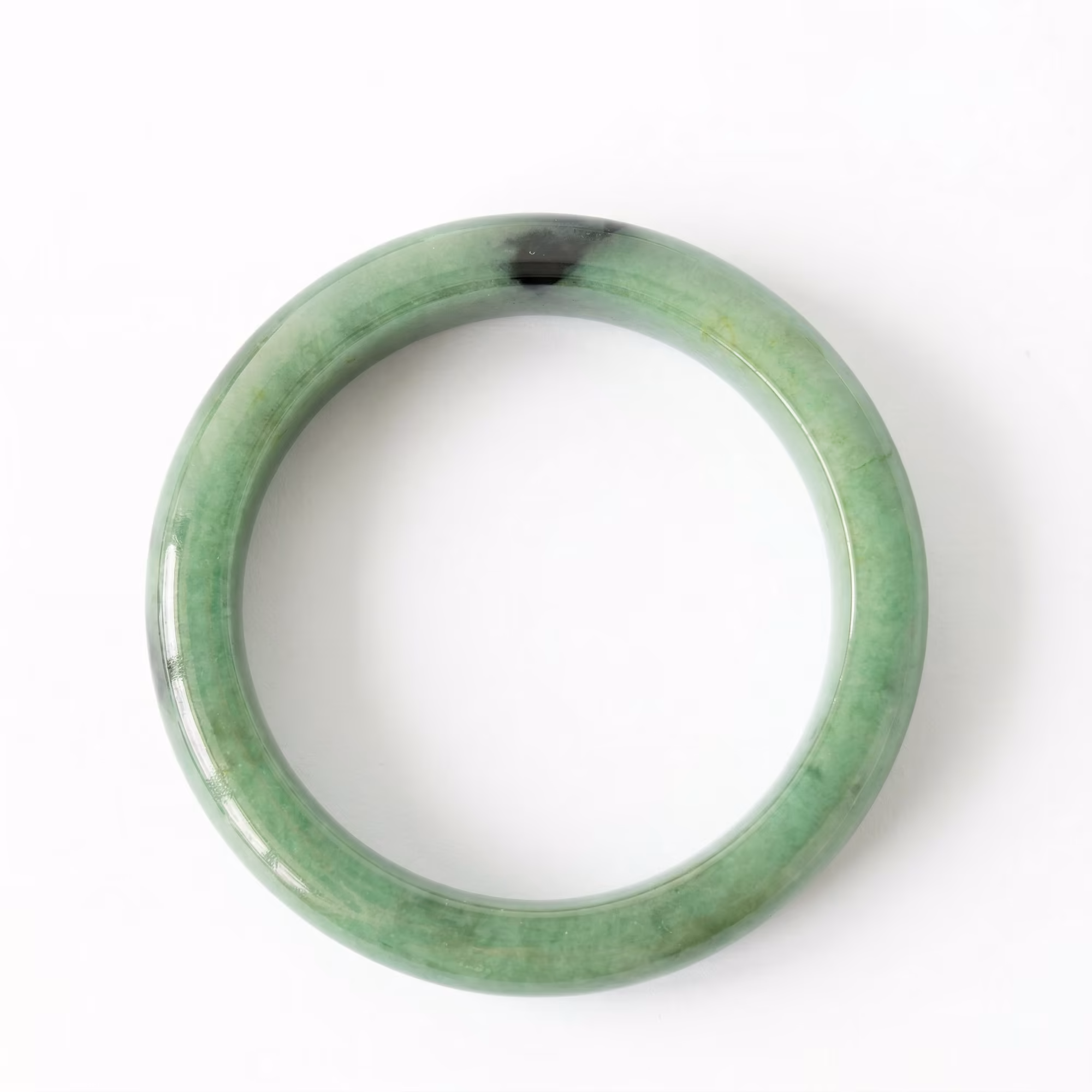 52mm 冰糯种天然翡翠圆条手镯 - 翠色生机