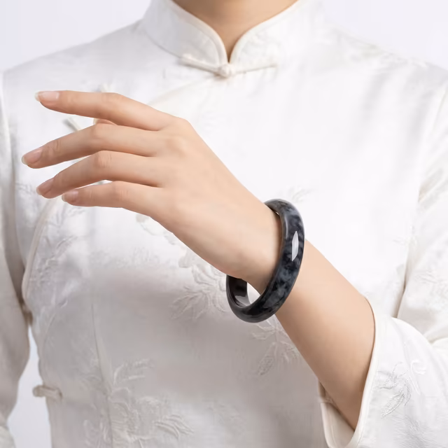 58mm 天然A货墨翠手镯 - 经典圆条，沉稳大气 view 5