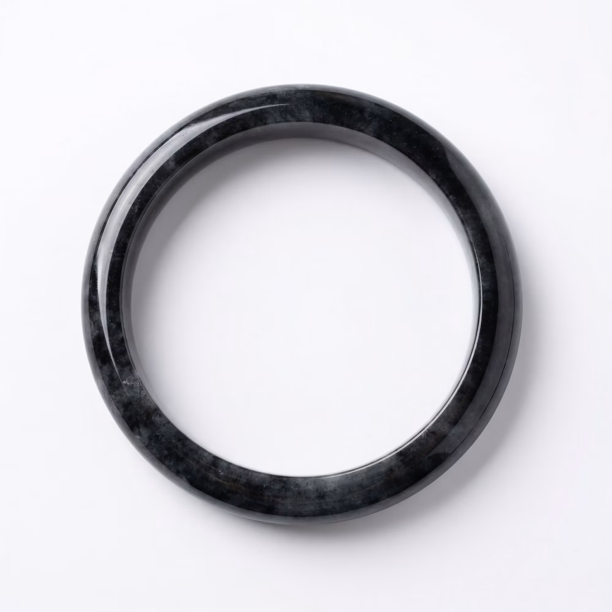 58mm 天然A货墨翠手镯 - 经典圆条，沉稳大气