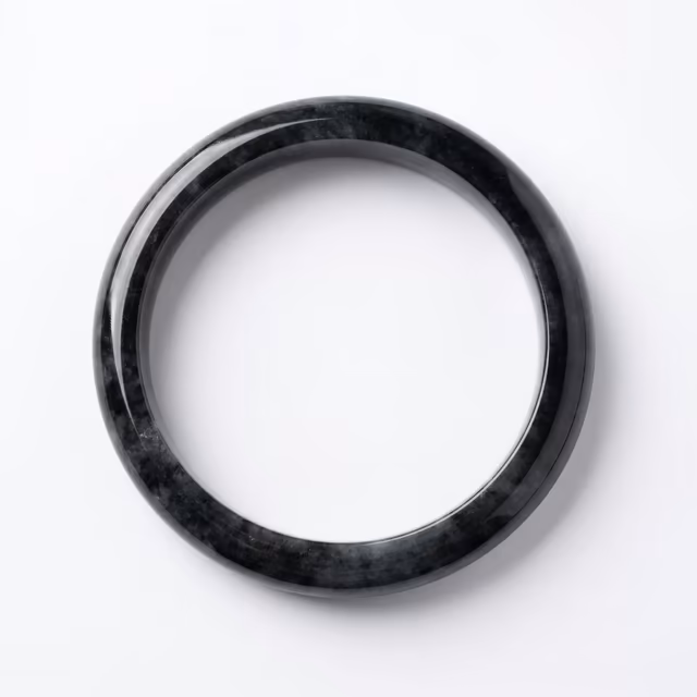 58mm 天然A货墨翠手镯 - 经典圆条，沉稳大气