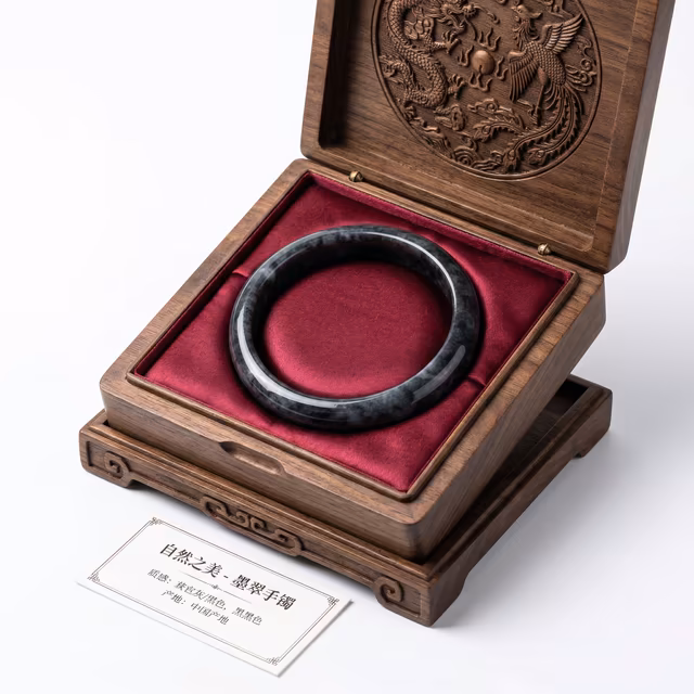 58mm 天然A货墨翠手镯 - 经典圆条，沉稳大气 view 7
