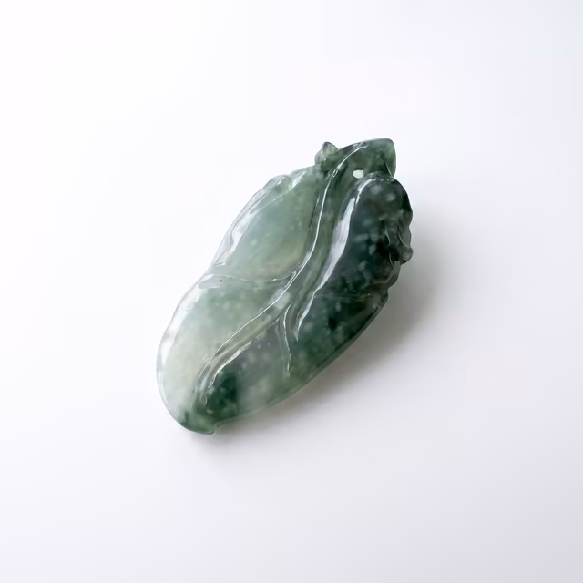 缅甸冰玻蓝飘花翡翠叶子吊坠手工绳镶精雕 view 2