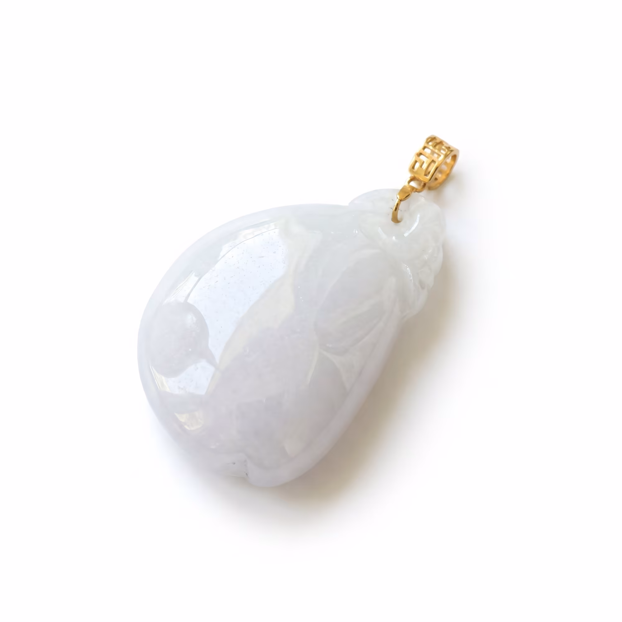 冰粉糯冰翡翠福瓜吊坠黄金扣头饱满雅致款