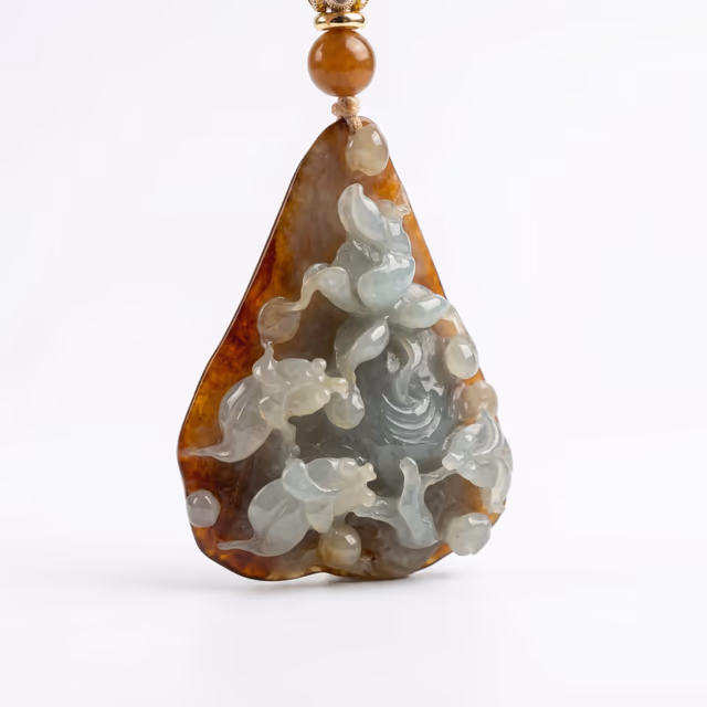 冰种黄翡手工精雕吊坠 view 1