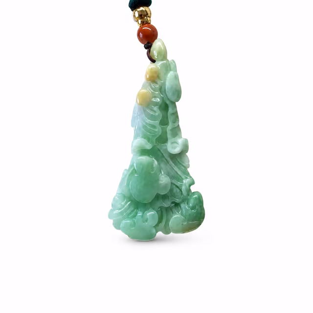 糯冰种黄加绿翡翠白菜吊坠 view 1