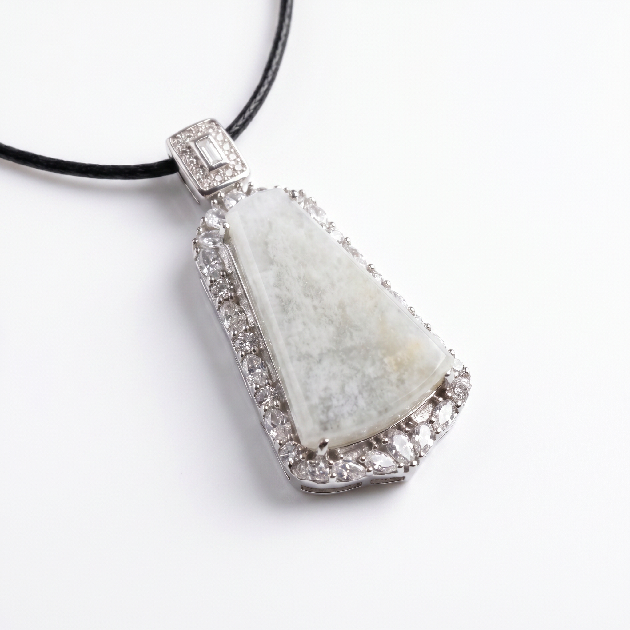 Icy-Glassy White Jade Wu Shi Pai Pendant in S925 Silver