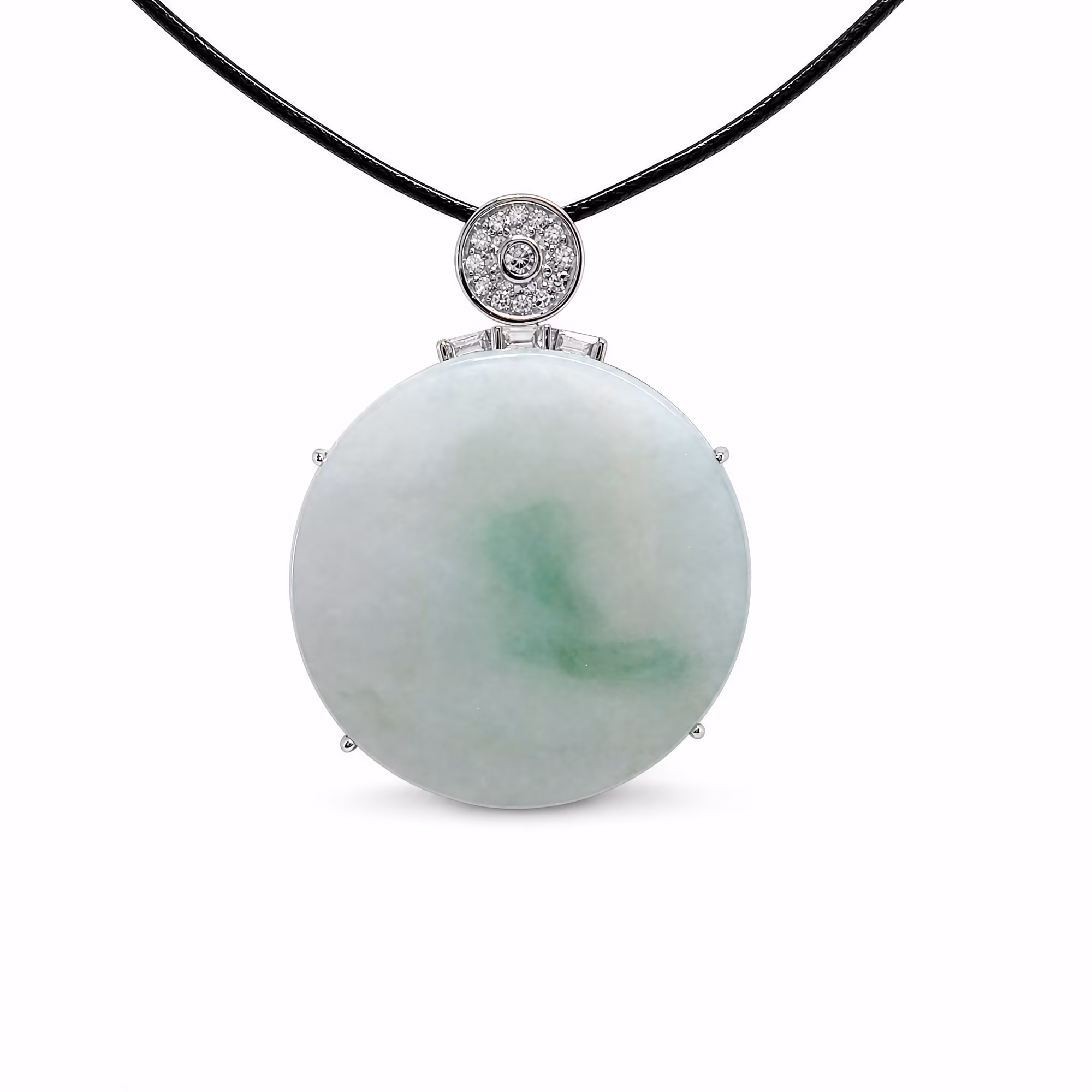 缅甸翡翠飘绿花无事牌S925银吊坠