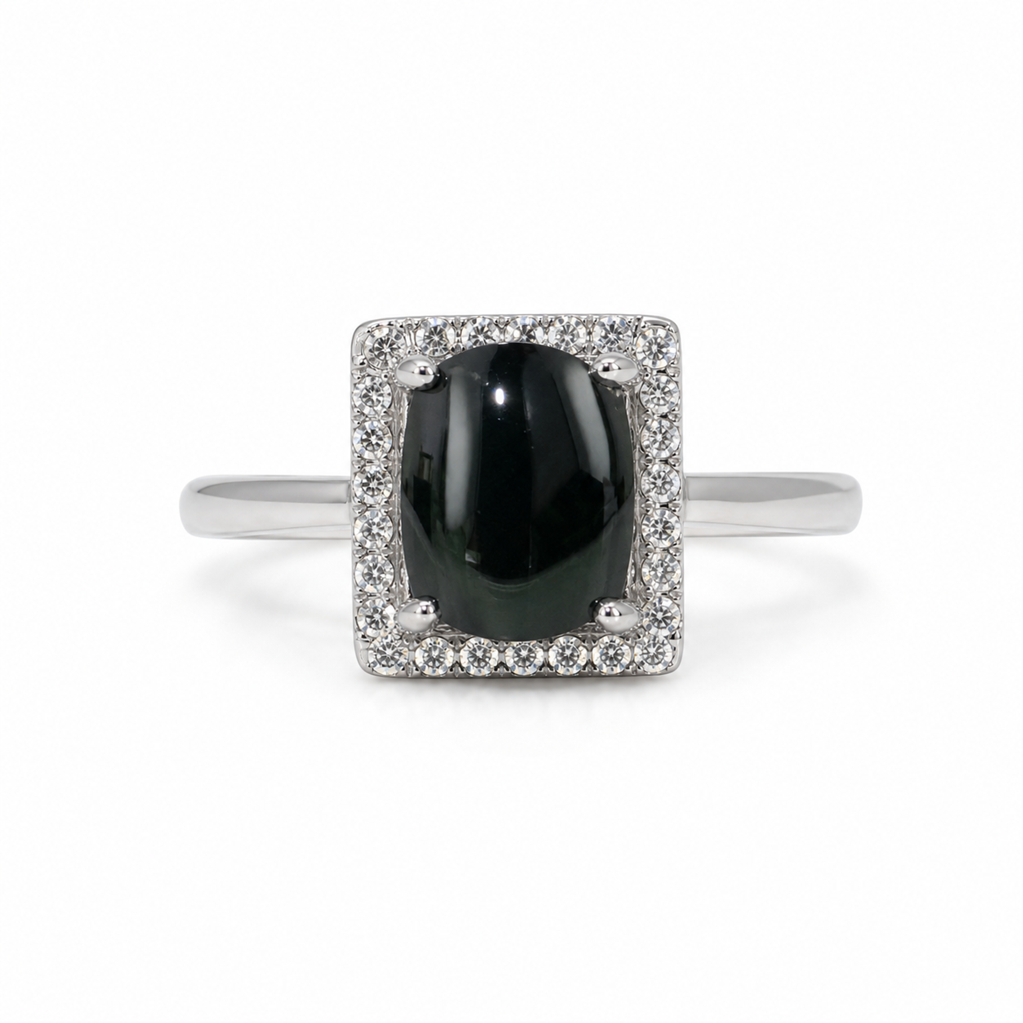 Myanmar Jadeite Ring in Piano Black Icy Square S925 Setting