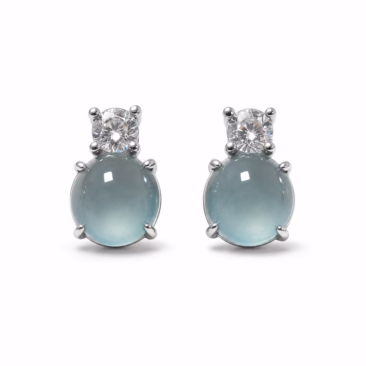 翡翠耳环 天空蓝玻璃光泽椭圆款S925