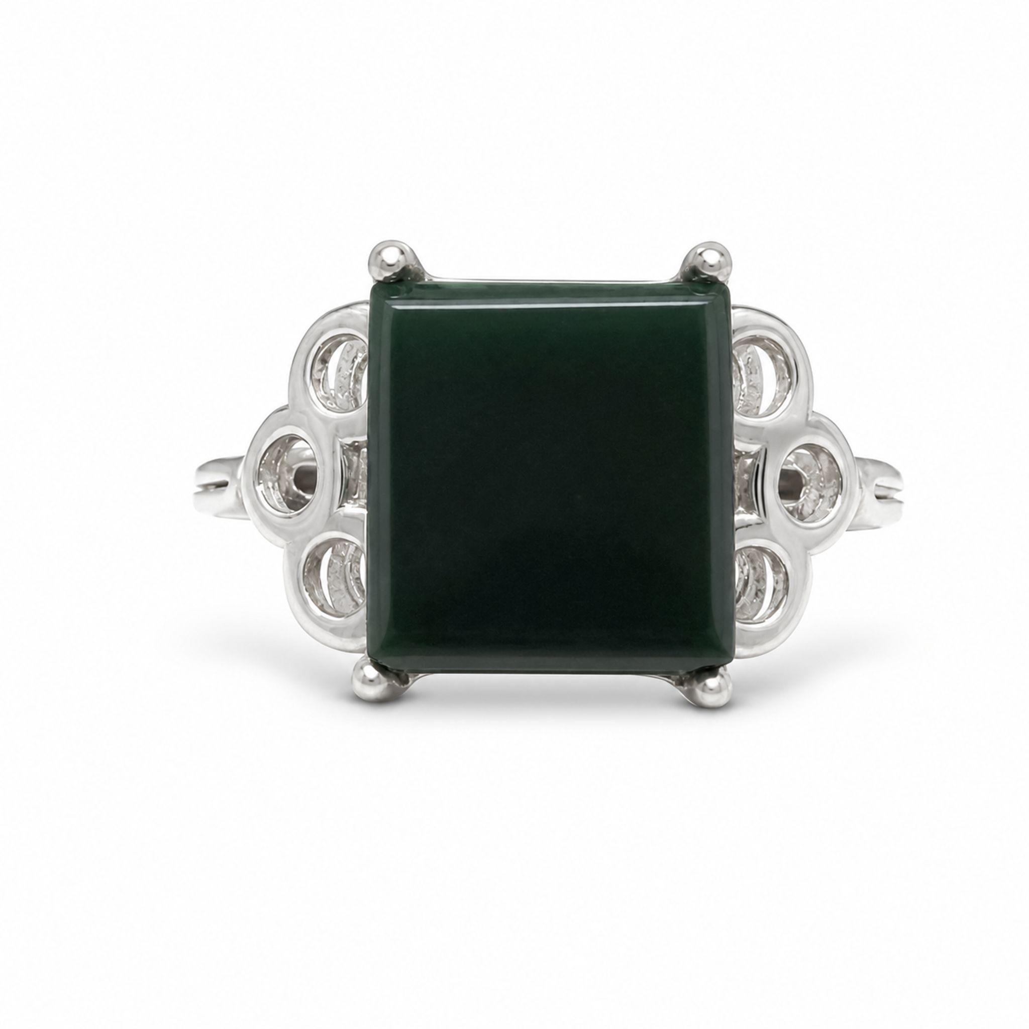 Myanmar Icy Piano Black Jadeite Ring with Square S925 Setting