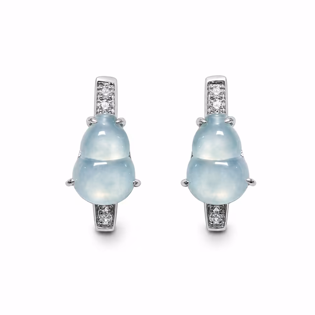 翡翠S925银耳环 冰白玻璃光泽葫芦定制款