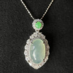 Glassy Icy White Jade Necklace In setting, NOI-5703