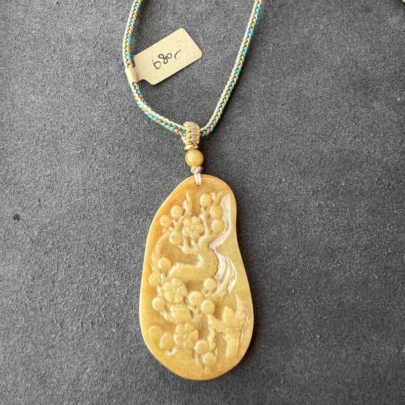 Bright yellow Hand-carving Stone Pendant 56mm, PBL1023