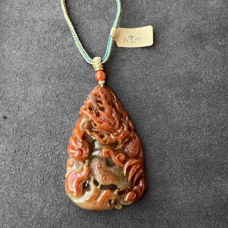 Orange Hand-carving Stone Pendant 58mm, POL1025