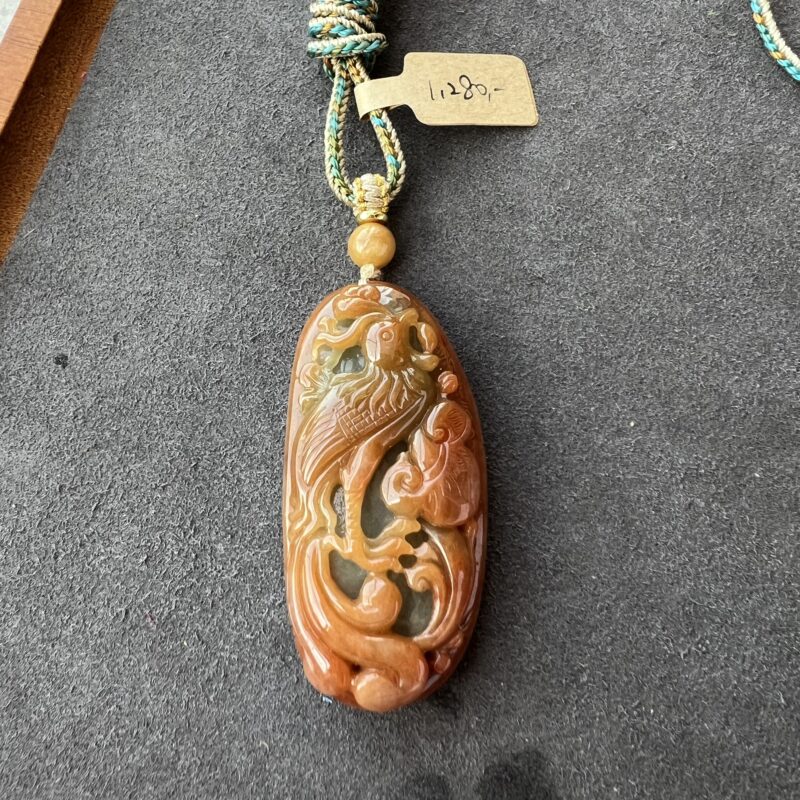Orange Hand-carving Stone Pendant 56mm, POL1026