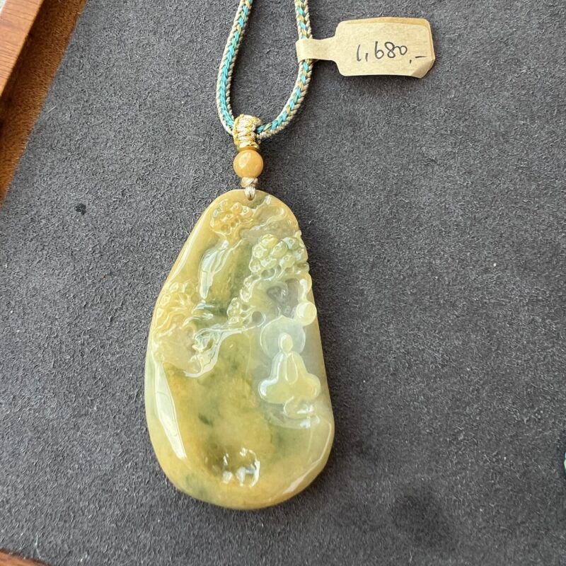 Bright yellow Hand-carving Stone Pendant 58mm, PBL1027