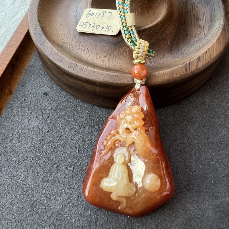 Orange Hand-carving Stone Pendant 45mm, POL1029