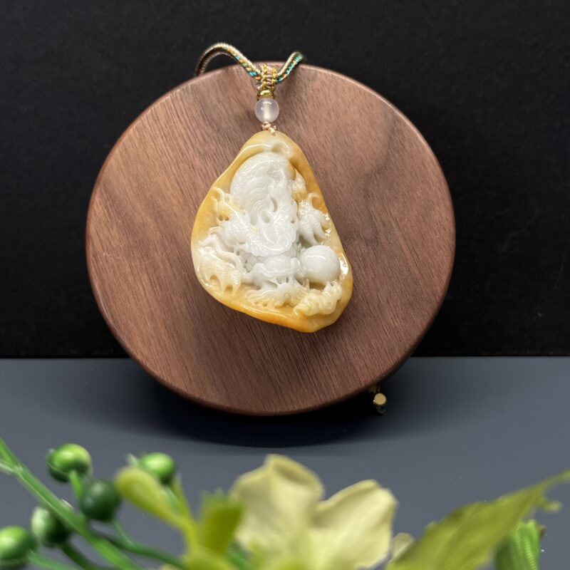 Yellow Hand-carving Stone Pendant 54mm, PYL1044
