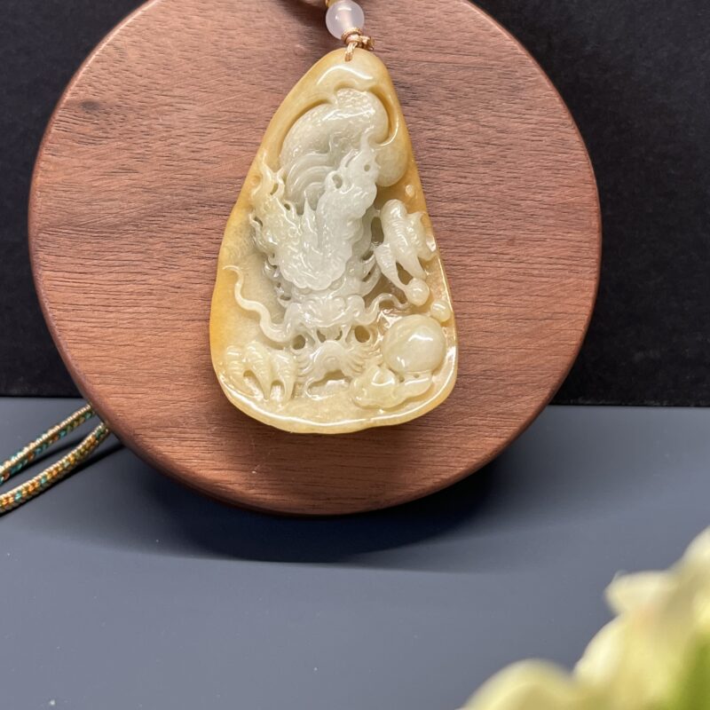 Yellow Hand-carving Stone Pendant 61mm, PYL1045
