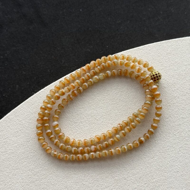 [5mm beads] Icy Translucent Honey/Yellow Jadeite Necklace (Design), V3-NHI-8949 | Certified Grade A Jade