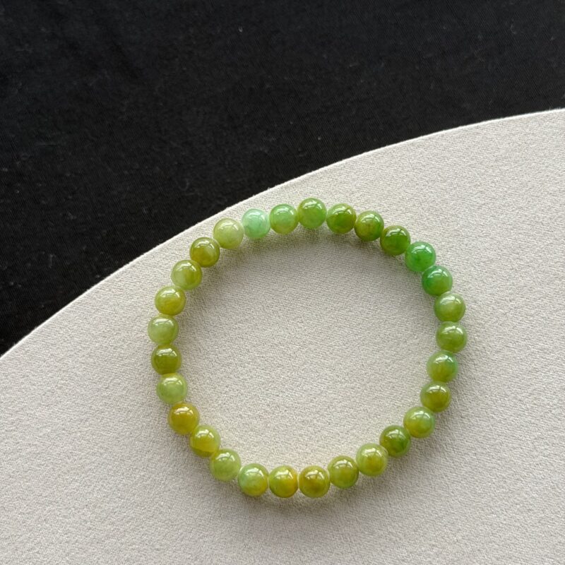Icy Vibrant Green & Yellowish Jadeite Bracelet (Beads), V3-DQX-2561 | Certified Grade A Jade