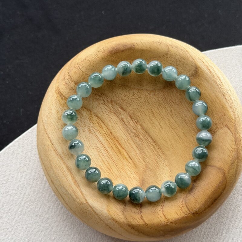 [7mm] Icy Bluish-Green Jadeite Bracelet (Beads), V3-QCW-6405 | Certified Grade A Jade